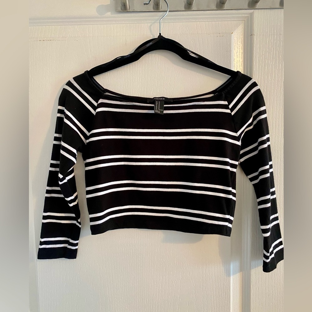 Forever 21 Cropped Long Sleeved Striped Shirt